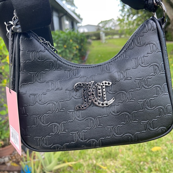 JUICY COUTURE Black Embossed Crossbody Bag in Liquorice (Black) w/Coin/Air Pods - Picture 5 of 16